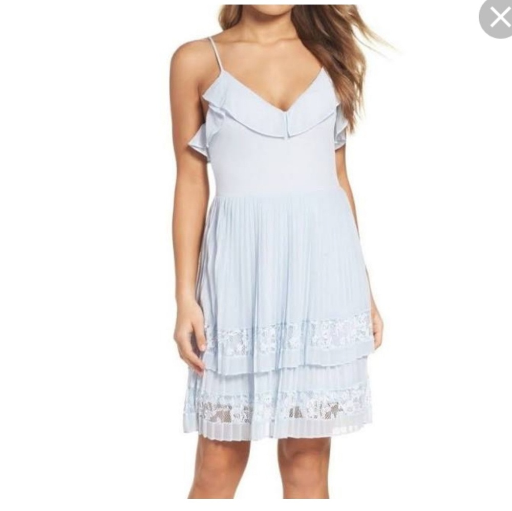 French Connection Adanna Blue Pleated Lace dress